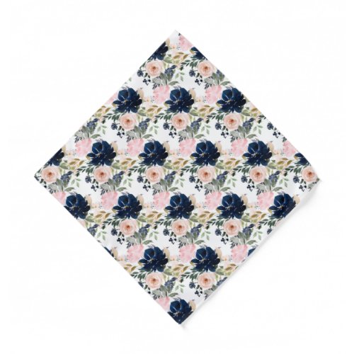 PixDezines Watercolor Flowers Navy Blue Pink Bandana