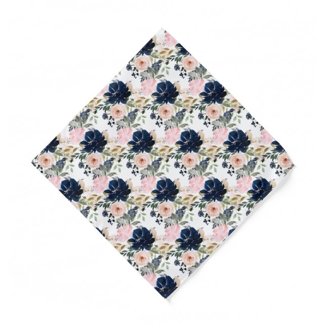 PixDezines Watercolor Flowers Navy Blue Pink Bandana (Front)