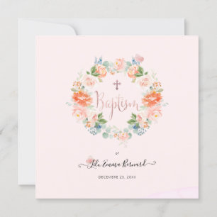 PixDezines Watercolor Flowers Peach Baptism Invitation