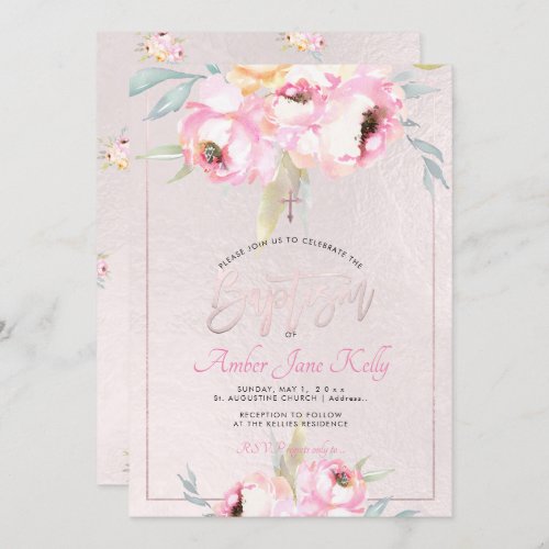 PixDezines Watercolor Flowers Peonies Baptism Invitation