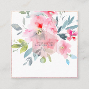 PixDezines Watercolor Flowers Pink Blush Honeycomb Square Business Card