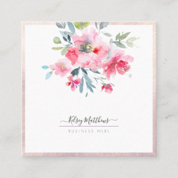 Pixdezines Watercolor Flowers Pink Blush  Square Business Card by Create_Business_Card at Zazzle