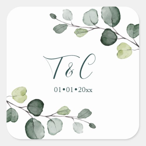 PixDezines Watercolor Foliage Eucalyptus Sprigs Square Sticker