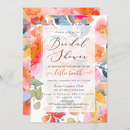 PixDezines Watercolor Garden Roses Bridal Shower Invitation