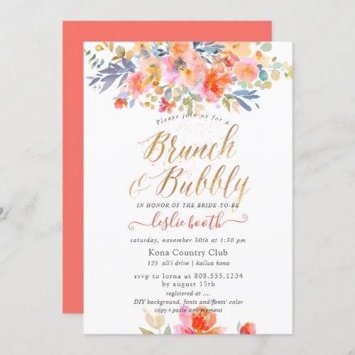 PixDezines Watercolor Garden Roses Brunch Bubbly Invitation