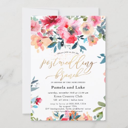 PixDezines Watercolor Garden Roses Wedding Brunch Invitation