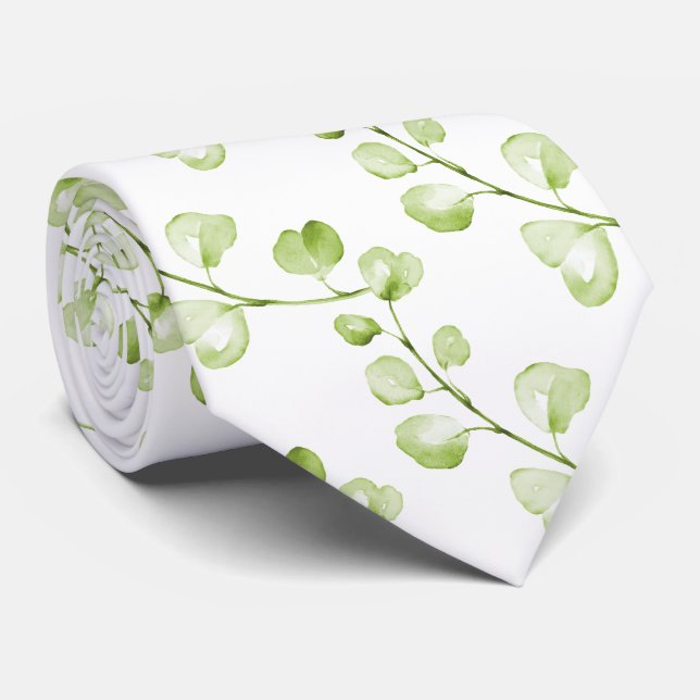 PixDezines Watercolor Green Eucalyptus Neck Tie (Rolled)