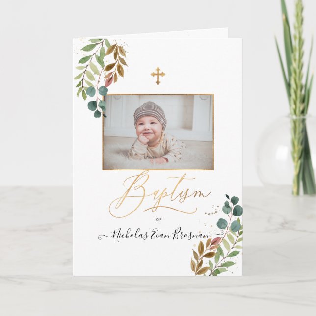 PixDezines Watercolor Greenery Baptism Program (Front)