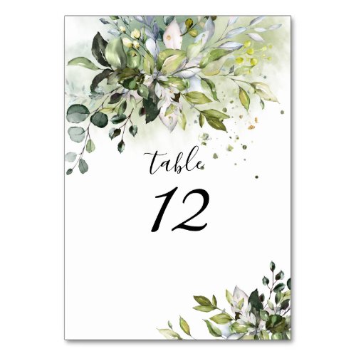 PixDezines Watercolor Greenery Blue Gum Eucalyptus Table Number