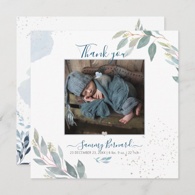 PixDezines Watercolor Greenery Thank You Invitation (Front/Back)