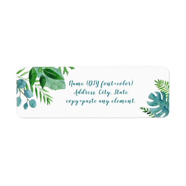 PixDezines Watercolor Greenery, Tropical Label (Front)