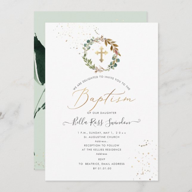 PixDezines Watercolor Greenery Wreath Invitation (Front/Back)