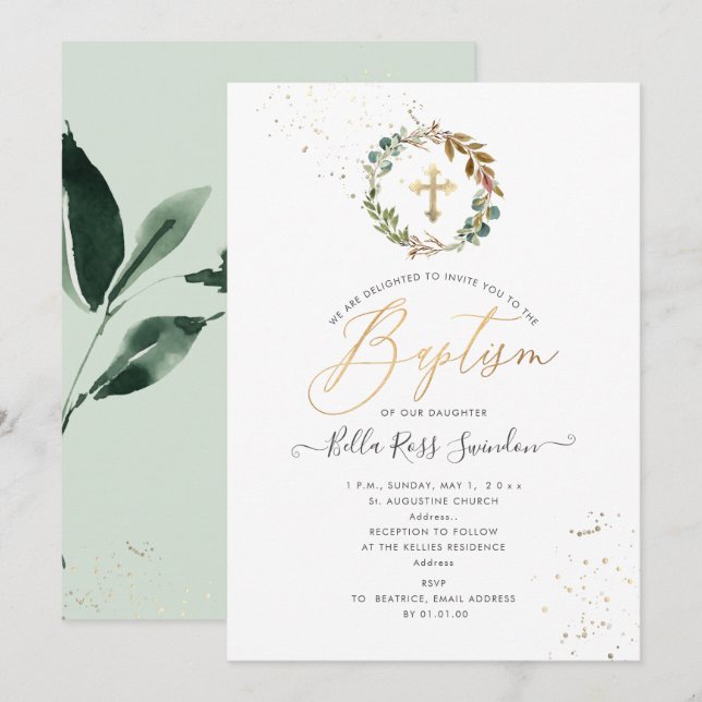 PixDezines Watercolor Greenery Wreath Invitation (Front/Back)