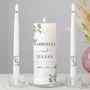 PixDezines Watercolor Greenery Wreath Wedding Unity Candle Set
