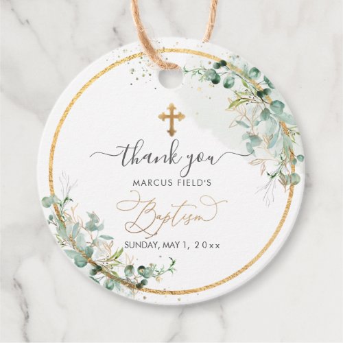 PixDezines Watercolor Gum Eucalyptus WreathBaptism Favor Tags