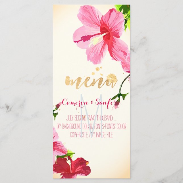 PixDezines Watercolor Hibiscus Menu/Pink Menu (Front)