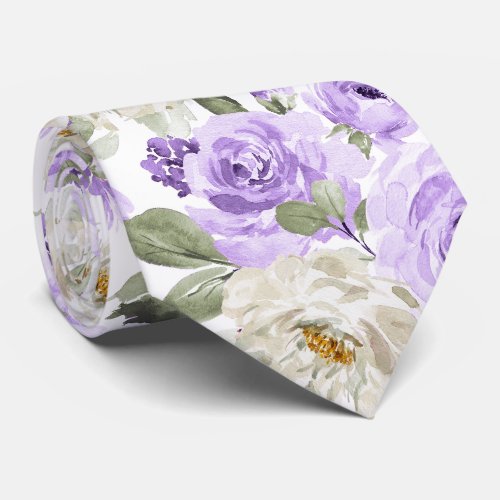 PixDezines Watercolor Lilac Purple Roses Neck Tie