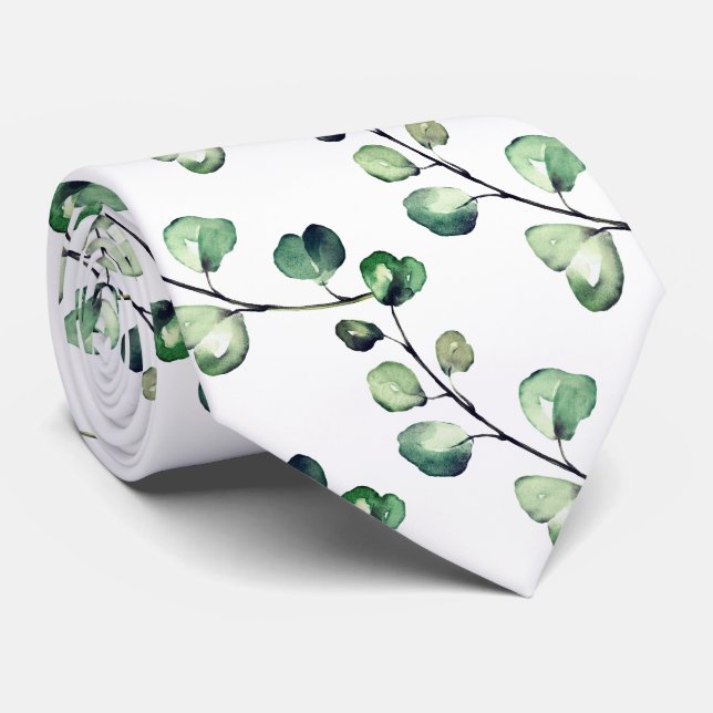 PixDezines Watercolor Lush Green Eucalyptus Neck Tie (Rolled)