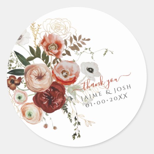 PixDezines Watercolor Marsala Red Autumn Love Note Classic Round Sticker