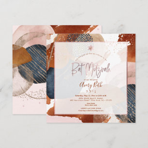 PixDezines Watercolor Modern Abstract Bat Mitzvah Invitation