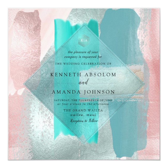 PixDezines Watercolor Modern Teal Aqua Blush Sage Invitation