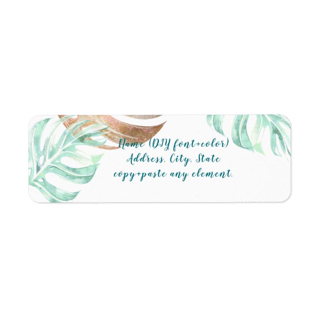 PixDezines Watercolor Monstera Leaves, Teal Green Label (Front)