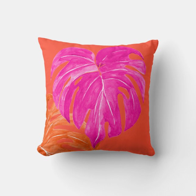 PixDezines Watercolor Monstera leaves Throw Pillow (Front)