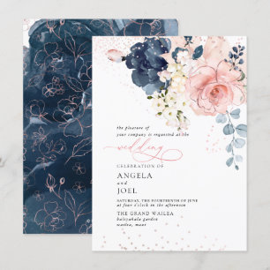 PixDezines Watercolor Navy Blush flowers Invitatio Invitation