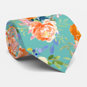 PixDezines Watercolor Orange Peonies n Pansies Neck Tie