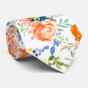 PixDezines Watercolor Orange Peonies n Pansies Neck Tie