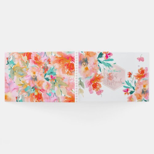 PixDezines Watercolor Orange Roses Bat Mitzvah Guest Book