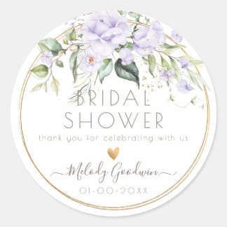 PixDezines Watercolor Pale Lilac Purple Roses Classic Round Sticker
