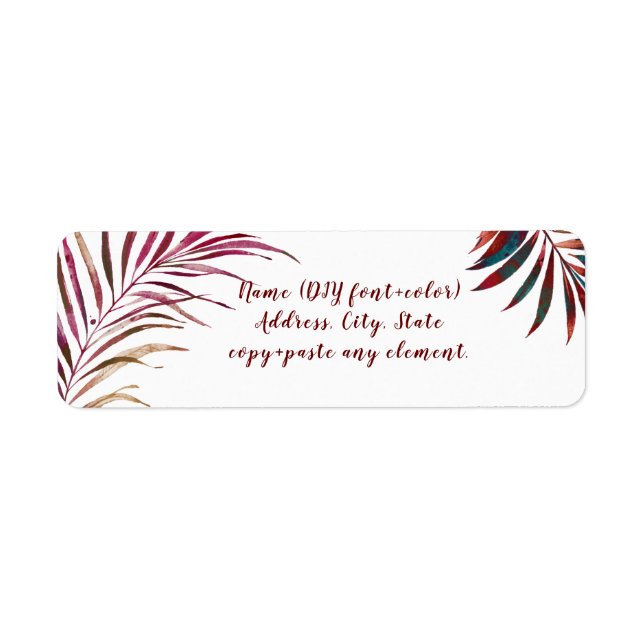PixDezines Watercolor Palm Fronds, Burgundy Label (Front)