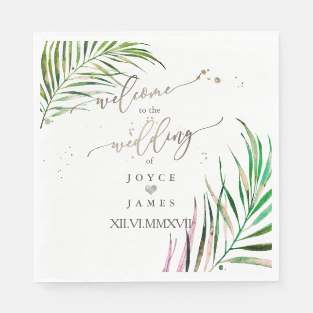 PIXDEZINES WATERCOLOR PALM FRONDS NAPKINS (Front)