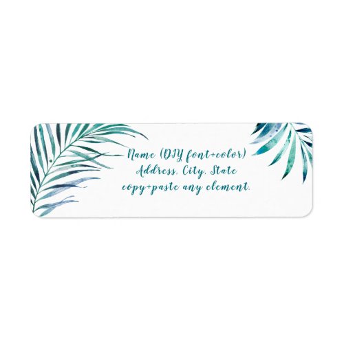 PixDezines Watercolor Palm Fronds Teal Green Label