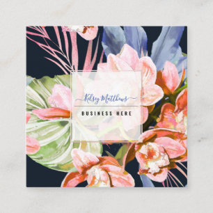 PixDezines Watercolor Peach Cymbidium Orchid Square Business Card