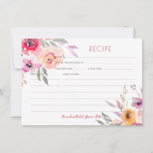 PixDezines Watercolor Peonies Recipe Card