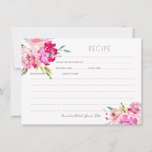 PixDezines Watercolor Peonies Recipe Card