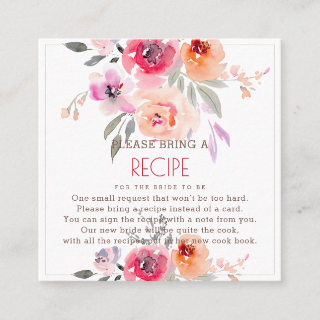 PixDezines Watercolor Peonies Recipe Request Enclo Enclosure Card (Front)