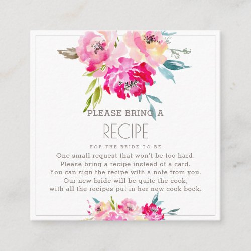 PixDezines Watercolor Peonies Recipe Request Enclosure Card