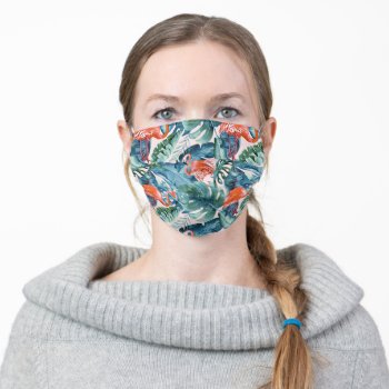 Pixdezines Watercolor Pink Flamingos Teal Leaves Adult Cloth Face Mask by PixDezines at Zazzle