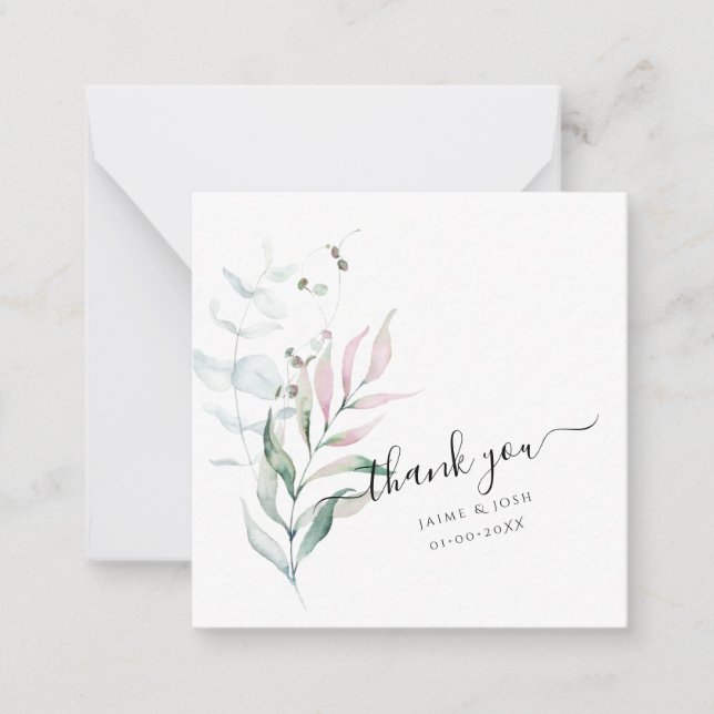 PixDezines Watercolor Pink Gum Eucalyptus   Note Card (Front)