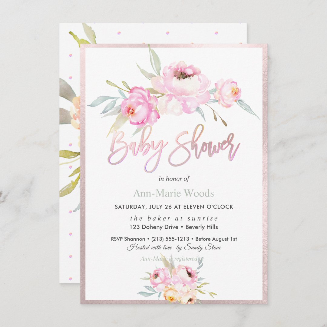 PixDezines Watercolor, Pink Peonies Baby Shower Invitation | Zazzle