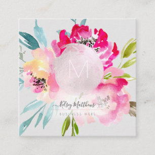 PixDezines Watercolor Pink Peonies Square Business Card