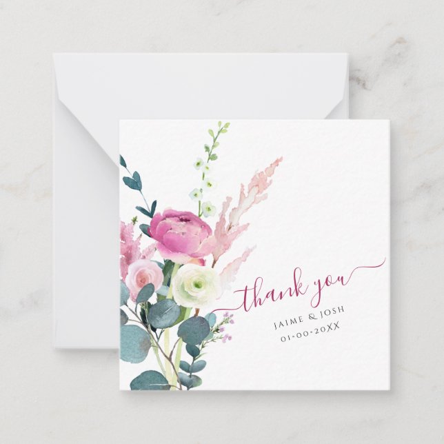 PixDezines Watercolor Pink Ranunculus Thank You Note Card (Front)
