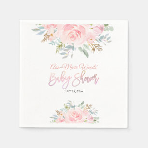 PixDezines Watercolor Pink Roses Baby Shower Invit Napkins
