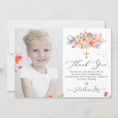 PixDezines Watercolor Roses Communion Thank You Invitation