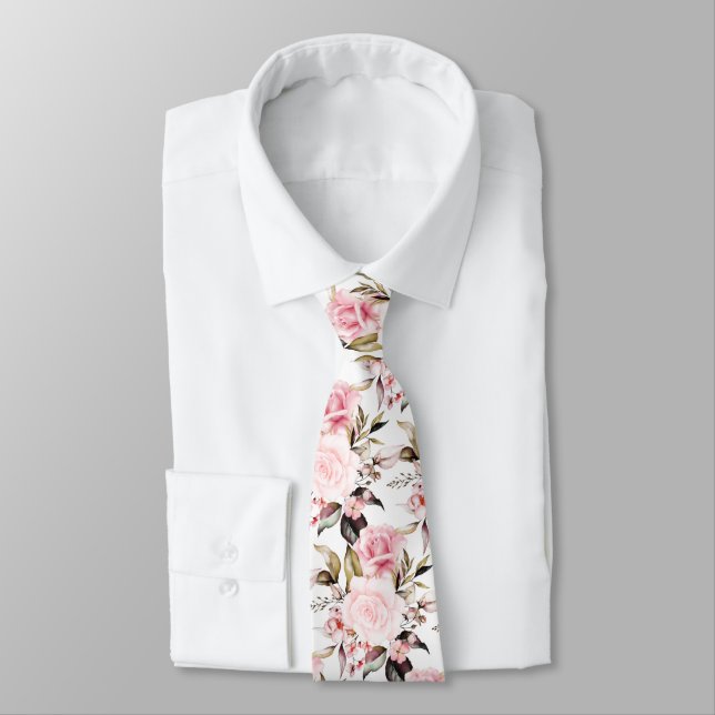 PixDezines Watercolor Roses Dusty Pink  Neck Tie (Tied)