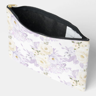 PixDezines Watercolor Roses Hazy Purple Cream Accessory Pouch