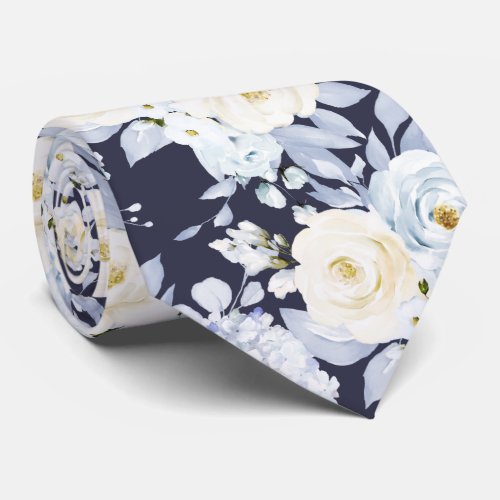 PixDezines Watercolor Roses Ice Blue Cream Neck Ti Neck Tie